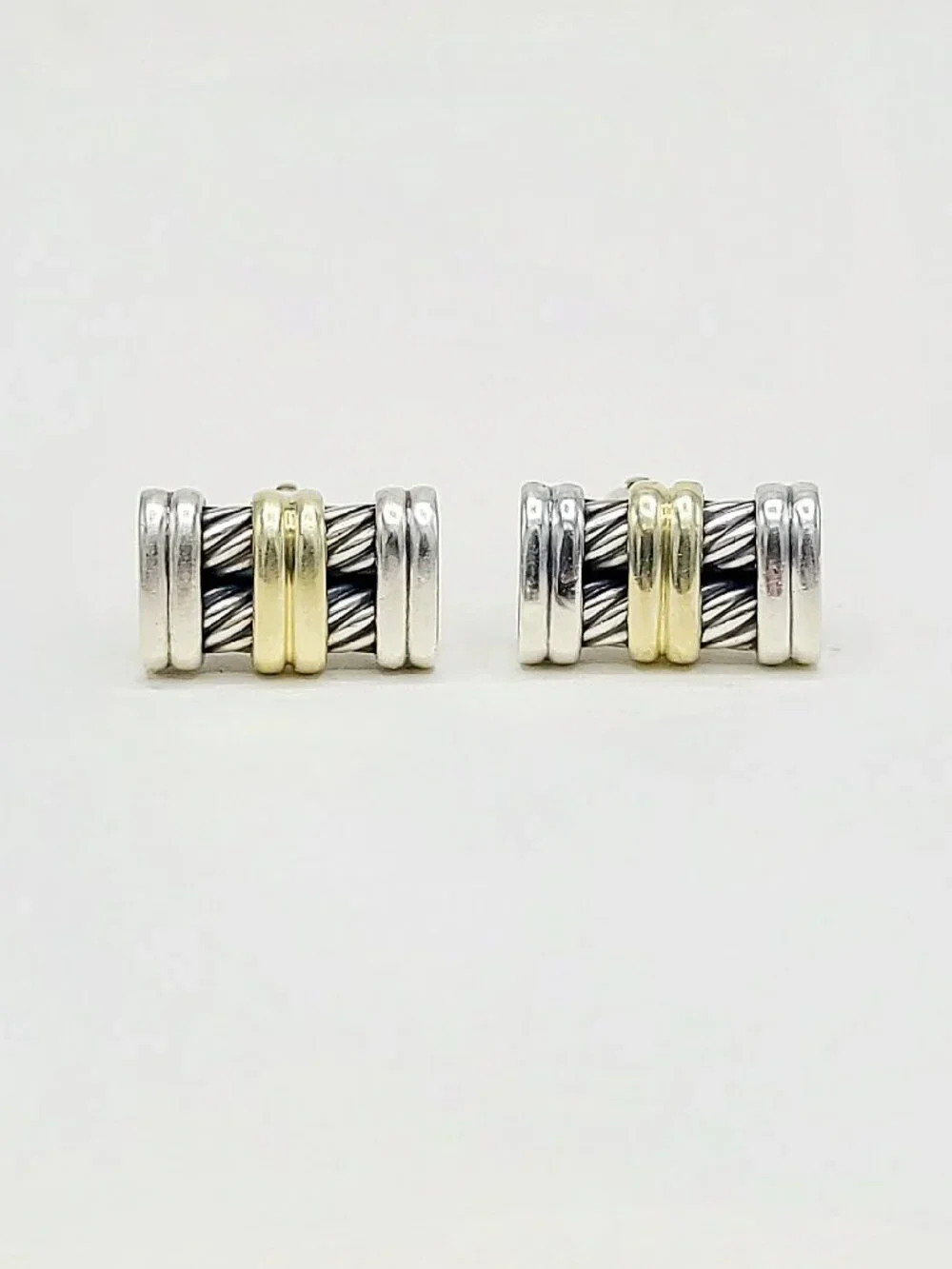 David Yurman Cable Station Cufflinks in Sterling Silver w/ 14K Yellow Gold RARE